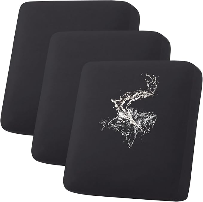 hyha Waterproof Couch Cushion Covers, Stretch Sofa Couch Seat Slipcover for Dog Washable, Non-Slip Waterproof Outdoor Cushion Covers for Patio Furniture Replacement (3 Pieces, Black)-Ruum Studio Home