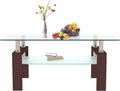 Glass Coffee Table for Living Room, Mordern Sofa Center Tables with Storage, Brown Metal Leg, Rectangle Tempered Glass Center Table Home Furniture-Ruum Studio Home