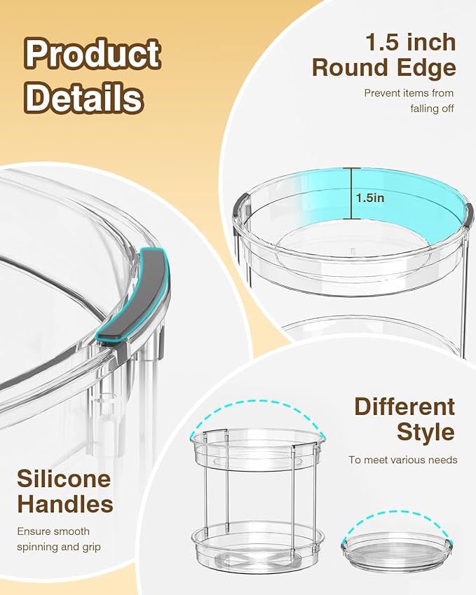 2 Pack Lazy Susan Organizer 9.25''and 11.81'' Two-Tier Lazy Susan Turntable for Cabinet, Spice Rack, and Pantry Storage - Spinning Makeup Organizer for Bathroom, Clear-Ruum Studio Home