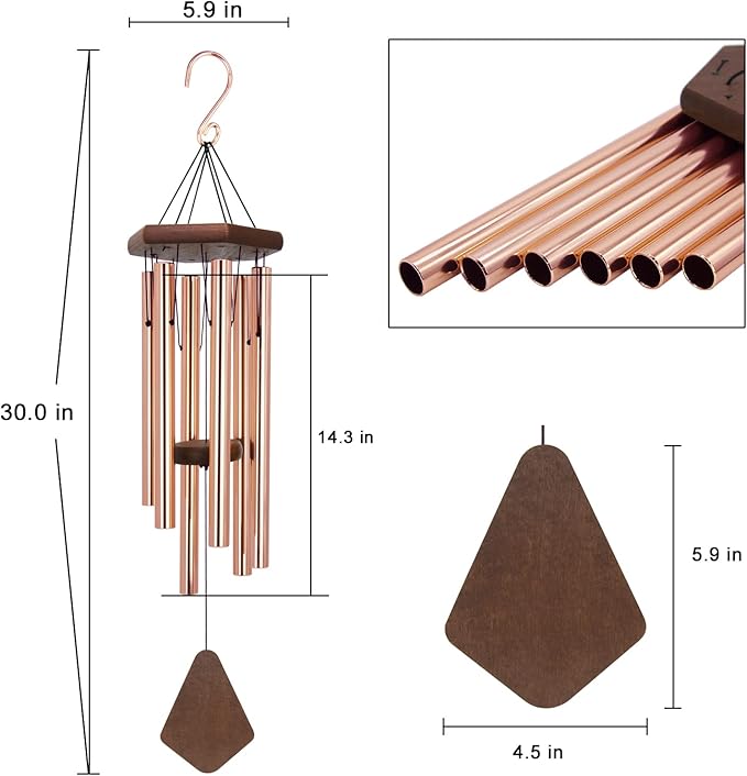 Memorial Wind Chimes for Outside, Wind Chime Outdoor Deep Tone, Sympathy Wind-Chime Personalized with 6 Tuned Tubes, Elegant Chime for Garden Patio Balcony and Home Gold-Ruum Studio Home