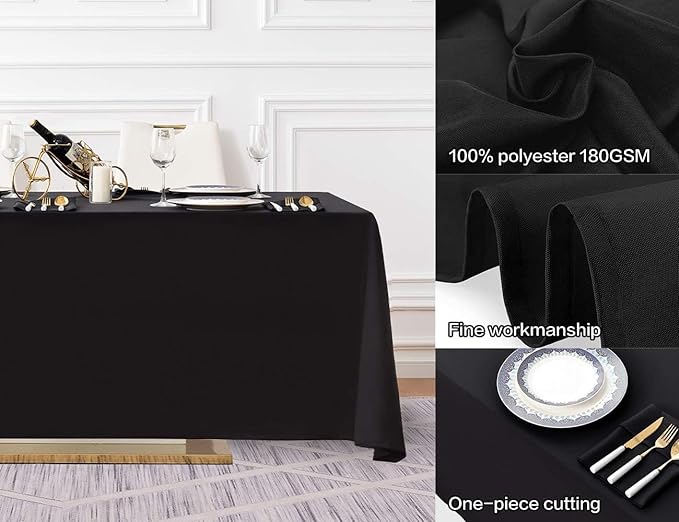 Surmente 10 Pack Black Tablecloth 90 x 156-inch Rectangular Polyester Table Cloth for Weddings, Banquets, or Restaurants-Ruum Studio Home