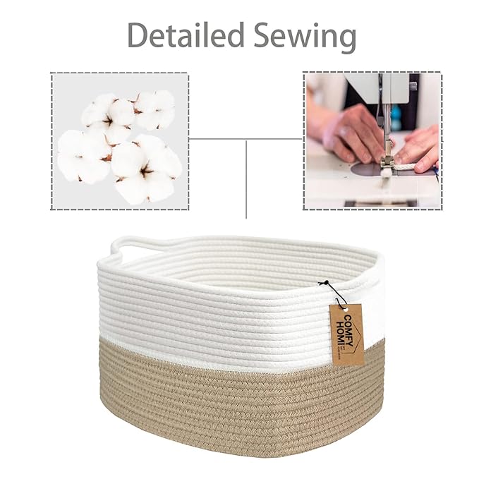 COMFY-HOMI Cotton Rope Woven Basket with Handles for Shelves,Toys,Book, Cloth Storage Baskets Bin for Organizing-13.5"x11"x9.5" Toy Decorative Organizer for Living Room, Bathroom-Light Brown-Ruum Studio Home