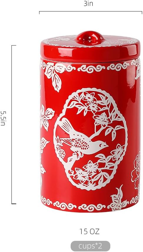 Porlien Bird Porcelain 15-ounce Canisters Set of 2, Food Storage Containers with Lid for Coffee Beans, Tea, Condiments & Nuts, Gifts for Mothers'Day-Ruum Studio Home