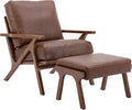 chairus Mid-Century Modern Accent Chair with Ottoman, Faux Leather Armchair with Wood Legs Comfy Upholstered Single Sofa Chair for Living Room/Bedroom/Lounge, Brown-Ruum Studio Home