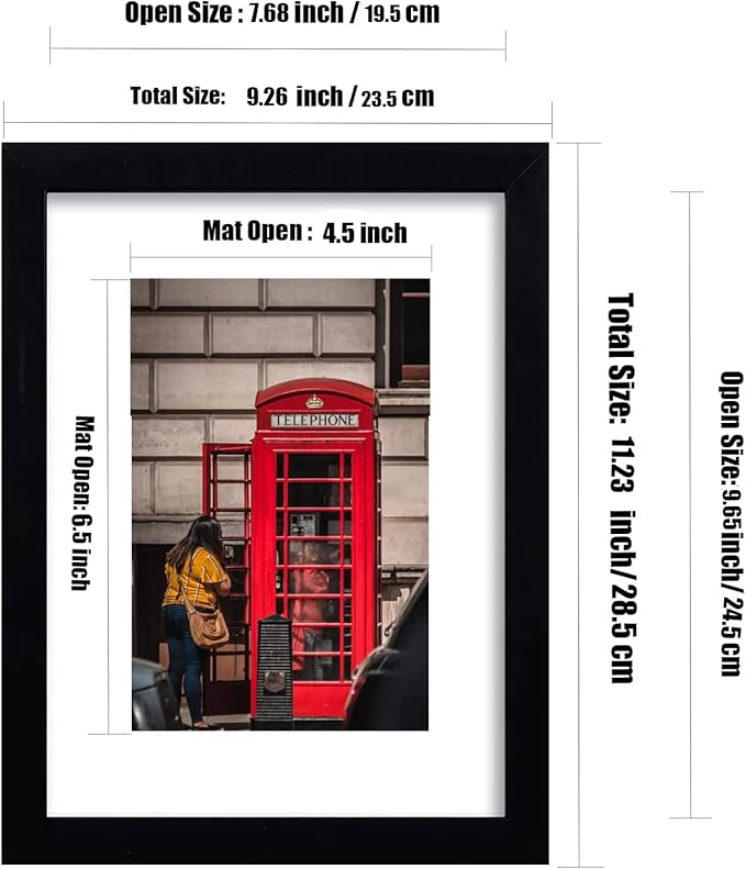 8x10 Picture Frame Set of 6, Display Pictures 5x7 with Mat or 8x10 Without Mat for Wall Mounting or Table Top Display,Black-Ruum Studio Home