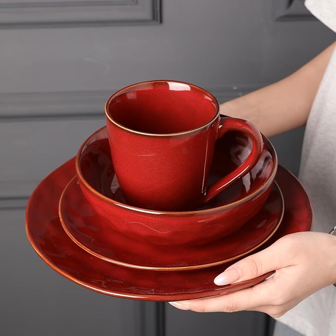 vicrays Coffee Mug Set, 12 Ounce, Set of 6, Ceramic Mug for Men, Women, Unique Glazed Mugs with Handle for Coffee, Tea, Milk, Cocoa, Cereal(Cherry Red)-Ruum Studio Home