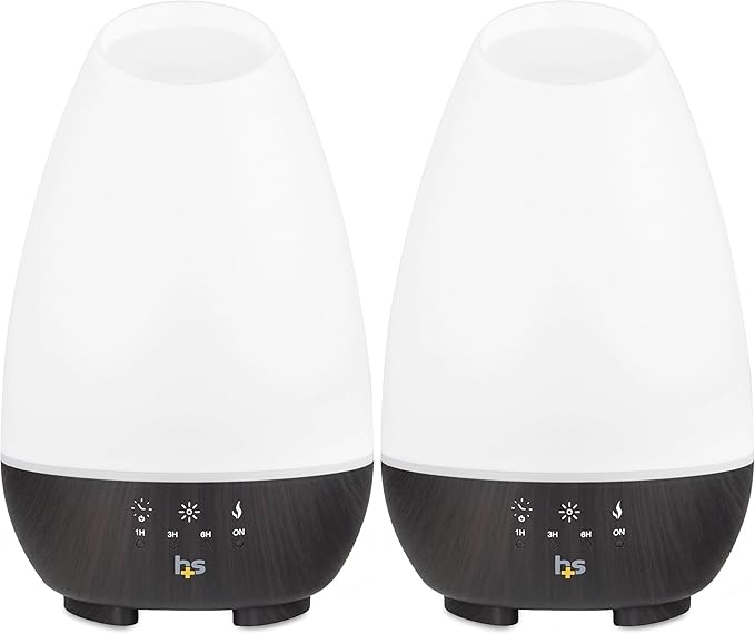 HealthSmart Essential Oil Diffuser, Cool Mist Humidifier and Aromatherapy Diffuser, FSA HSA Eligible with 500ML Tank for Large Rooms, Adjustable Timer, Mist Mode and 7 LED Light Colors, (Pack of 2)-Ruum Studio Home