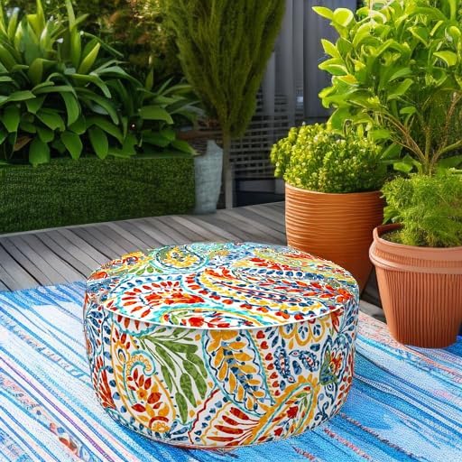 LVTXIII Indoor/Outdoor Inflatable Ottoman, All Weather Round Footrest Stool D21”x H9”, Portable for Patio Garden Camping or Home-Paisley Ummi Multi-Ruum Studio Home