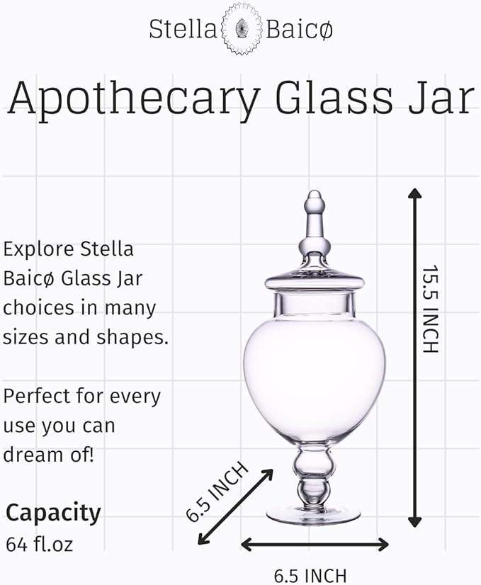 Large Glass Apothecary Jars with Lid, Clear Glass Candy Jar for Candy Buffet, Decorative Glass Jar for Party, Wedding and Home Decor, Elegant Glass Candy Canister (Height: 15", Diameter: 6.3")-Ruum Studio Home