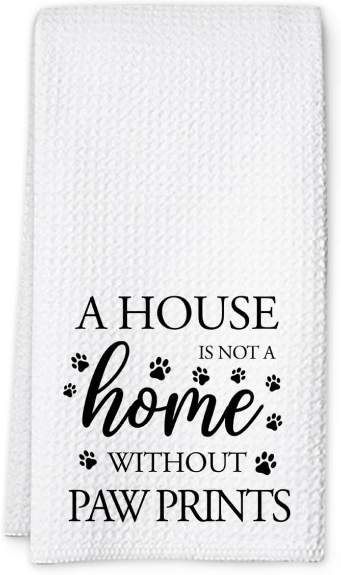 Dog Hand Towel, A House is Not a Home Without Paw Prints, Waffle Weave Microfiber Pet Kitchen Towel, Cute Decor for Dog Lovers-Ruum Studio Home