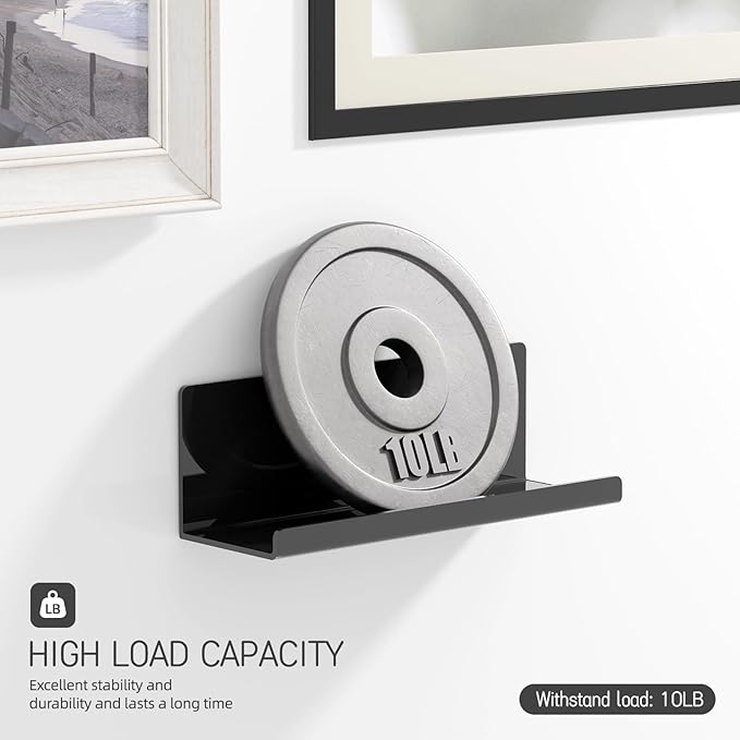 Acrylic Floating Shelves for Wall No Drilling, Self Adhesive Space-Saving Shelves, 12 Inch Floating Shelf Stick on Wall Shelf, for Bathroom, Kitchen, Bedroom, Office, Gaming Room, Black-Ruum Studio Home