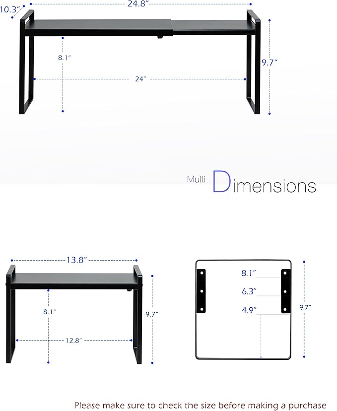 Nxconsu Cabinet Shelf Expandable Height Adjustable Organizer Riser for Kitchen Cabinet Pantry Cupboard Under Sink Countertop Organization Storage Space Saver Stackable Heavy Duty Metal Black XL-Ruum Studio Home