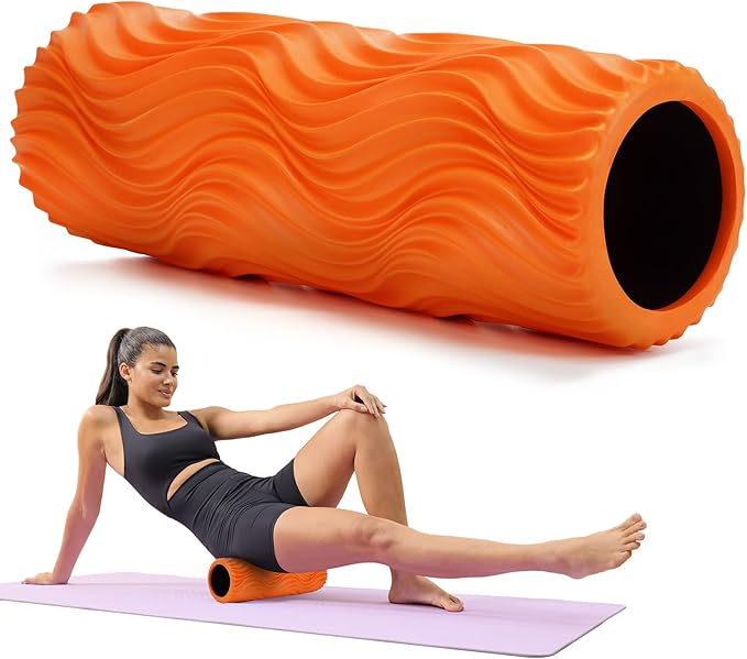 Foam Roller,High Density 15" Foam Roller, Wave Textured Massage Back Roller for Deep Muscle Massage Pilates Yoga,Fitness Exercise Roller for Whole Body Release(Orange)-Ruum Studio Home