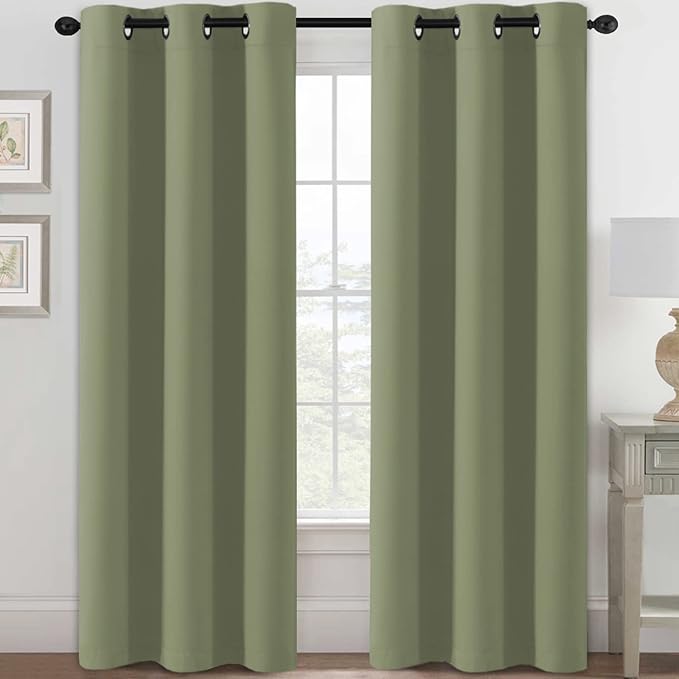 H.VERSAILTEX Blackout Curtains for Bedroom Thermal Insulated Room Darkening Living Room Curtains 84 Inch Long Grommet Privacy Protection Window Curtain Panels/Drapes for Nursery, 2 Panels, Sage-Ruum Studio Home