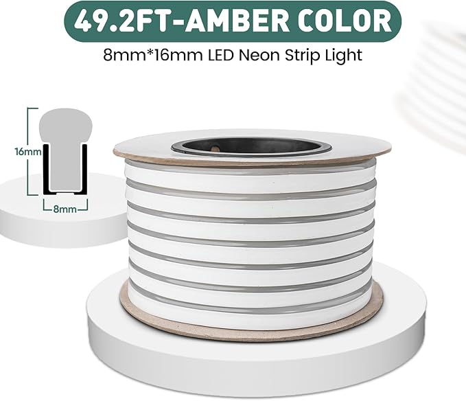 GZBtech Flexible LED Neon Rope Lights 50FT,AC 110-120V Waterproof Strip Light, 120 LEDs/M Cuttable Connectable Neon Lighting for Indoor Outdoor Home Decor/Commercial Building Use-Amber 15M-Ruum Studio Home