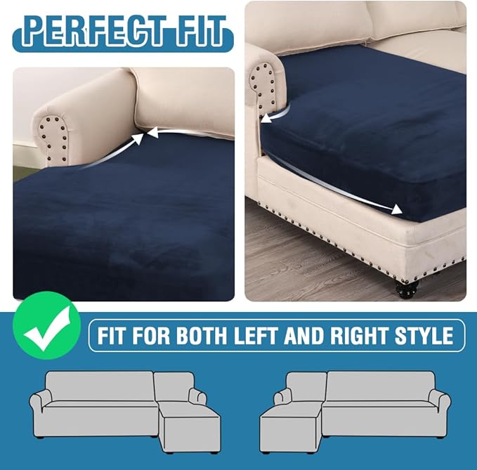 H.VERSAILTEX Velvet Stretch Individual Chaise Cover Sectional Couch Covers for L Shaped Sofa Both Left/Right Furniture Protector Seat Cushion Sofa Cover (1 Piece Chaise Cover, Navy)-Ruum Studio Home