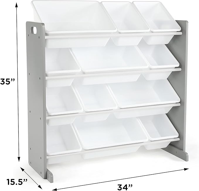Humble Crew Kids Toy Storage Organizer with 12 Plastic Bins, Grey/White – Removable Bins for Playroom, Bedroom, Toddler Furniture for Boys and Girls Ages-Ruum Studio Home