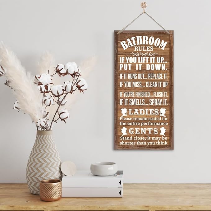 Rustic Western Bathroom Decor - Funny Wall Signs, Farmhouse Country Rules Wall Decor I1-Ruum Studio Home