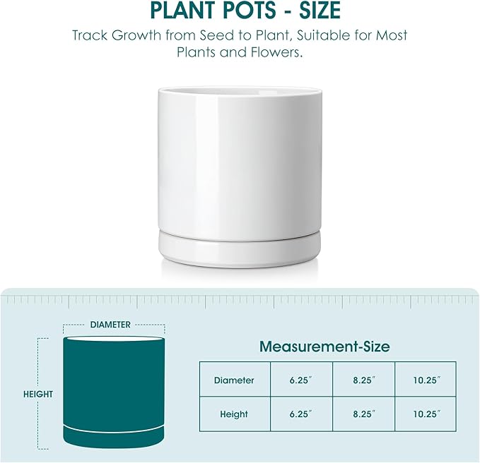 vancasso Ceramic Plant Pots, 8.25 Inch Ceramic Pot for Plants, Planters Pots for Indoor Plants with Drainage Holes, Flower Pot for Indoor House Plant, White-Ruum Studio Home