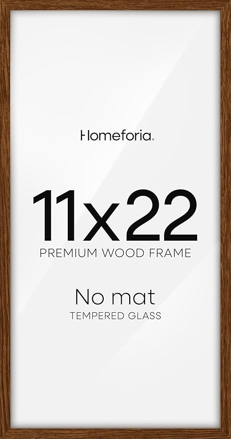 Homeforia 11x22 Newspaper Frame Brown, High End Dark Oak 11 x 22 Picture Frame Wood without Mat, 22x11 Wooden Walnut Poster Frames for Wall, 11 by 22 Display Frames, Tempered Glass, Wall Kit, Set of 1-Ruum Studio Home