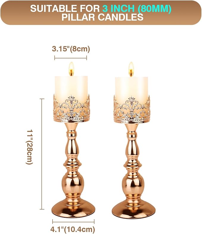 Candle Holders for Pillar Candles Gothic Matte Black Vintage Tall Candle Holders Set of 2 Decorative Large Table Centerpieces Candle Stand Decor (Gold 2PCS A)-Ruum Studio Home