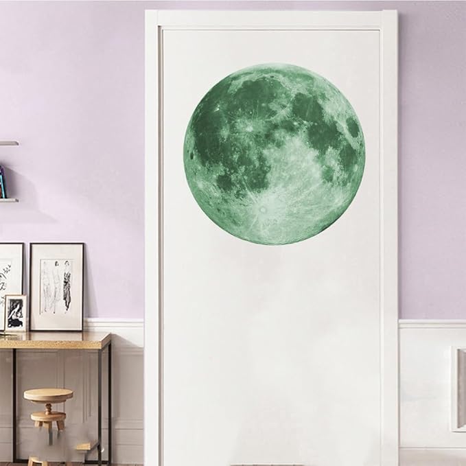 Quanhaigou Glow in The Dark Wall or Ceiling Moon Stickers – Green Luminous Big Moon Wall Stickers DIY Decor for Kid Room-Ruum Studio Home