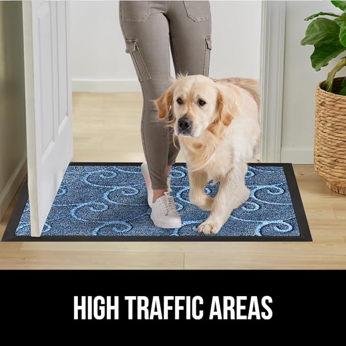 GORILLA GRIP 100% Waterproof All-Season WeatherMax Doormat, 47x35, US Designed Natural Rubber, Stain and Fade Resistant, Low Profile Indoor Outdoor Door Mats, Easy Clean Patio Mat, Ocean Blue Waves-Ruum Studio Home