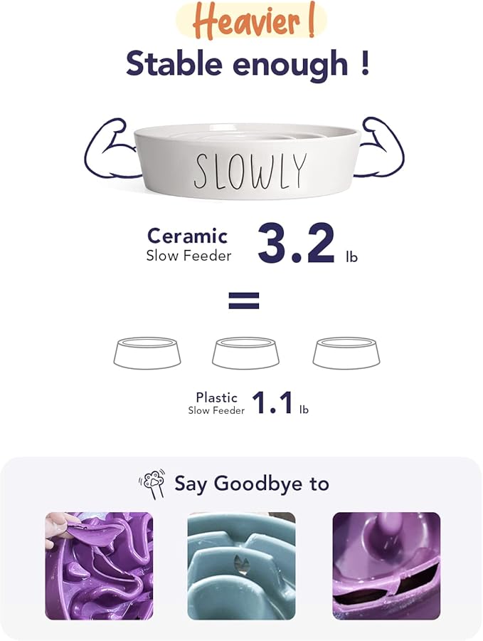Slow Feeder Dog Bowl - 1.5 Cups Ceramic Puzzle Feeder for Small & Medium Breeds, Maze Design Bowl for Puppy & Fast Eaters, White Pet Dish to Control Eating Speed-Ruum Studio Home