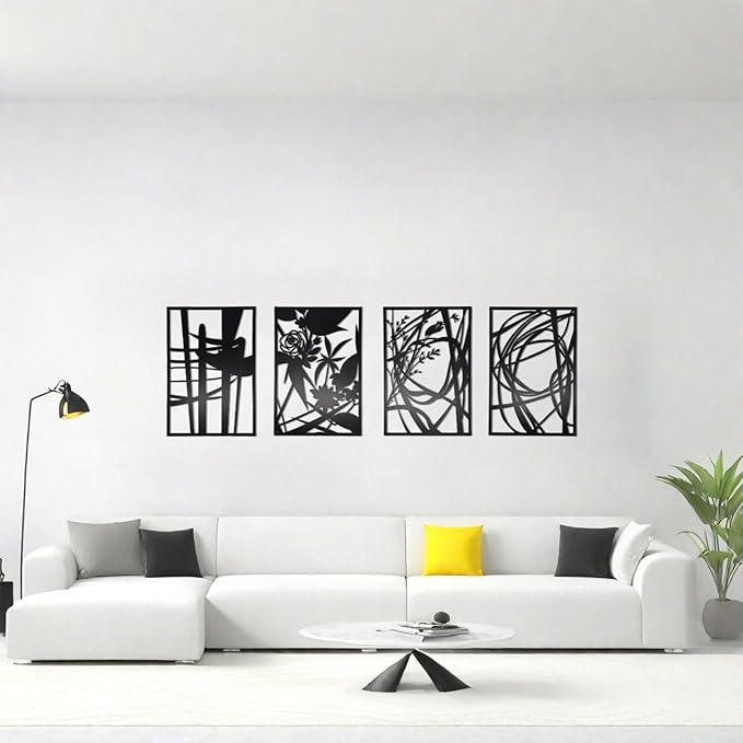 AIM & GGKK 4 Pack Black Abstract Wall Art Décor, Minimalist Décor Single Line Art Wall Decorations for Living Room Bedroom Bathroom Study (Size 17 x 11.8'')-Ruum Studio Home
