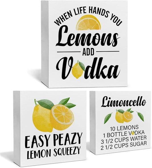 Summer Lemons Decor for Home Farmhouse Lemon Themed Tiered Tray Decor 3 Pcs Lemon Decorative Wood Box Signs Table Desk Shelf Kitchen Decoration-Ruum Studio Home