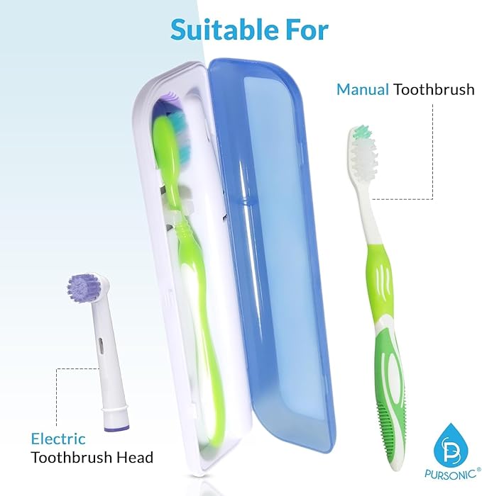 Pursonic Portable UV Toothbrush Sanitizer Case - Travel Toothbrush Sanitizer and Holder - for Electric and Manual Brush Heads with UV Light & Auto Shut Off Timer (2 Pack)-Ruum Studio Home