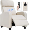 BestMassage | Recliner Chair | with 2 Point Massage Function | Pu Beige | with Lumbar Support, Adjustable Push Back, Footrest & Padded Seat | Easy Assembly | for Living Room, Home Theatre-Ruum Studio Home