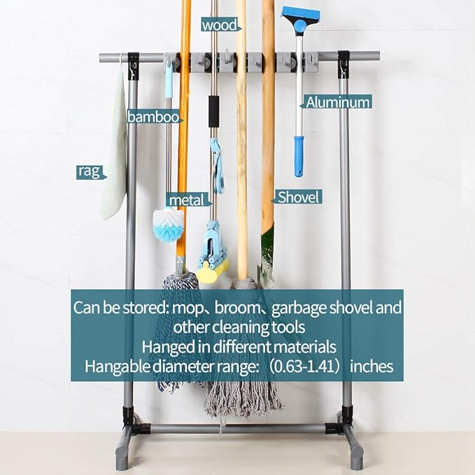 Broom Mop Holder Floor-Mounted mop Rack Cleaning Tool storage for laundry room closet organizer (6racks)-Ruum Studio Home