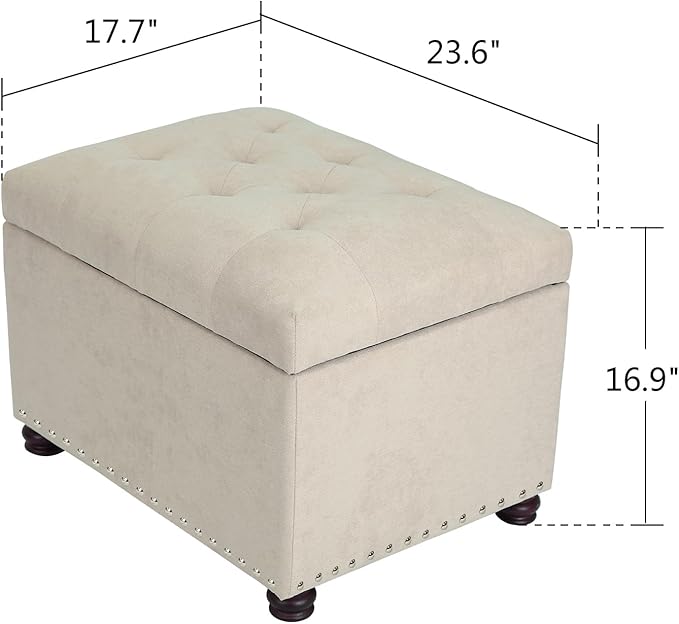 Joveco Storage Ottoman, 24" Fabric Rectangle Tufted Bench Foot Rest Stool for Living Room Bedroom, Beige-Ruum Studio Home