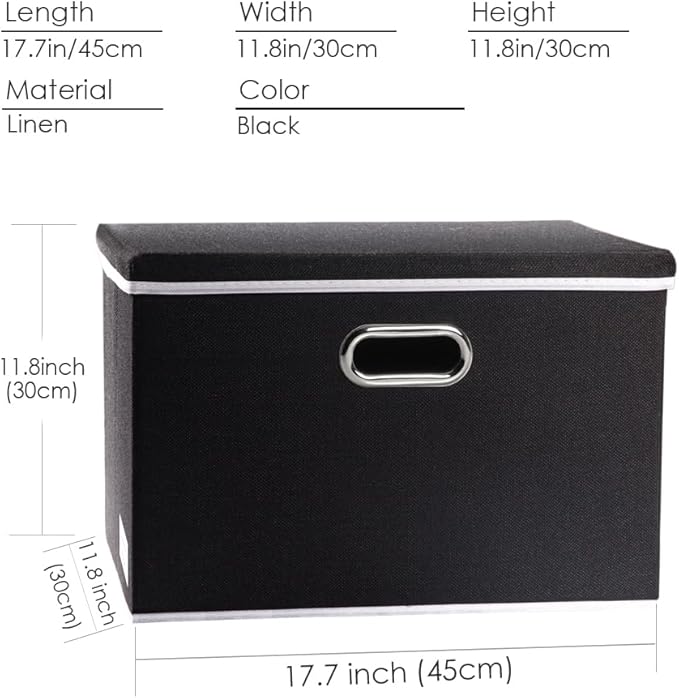 PRANDOM Large Foldable Storage Boxes with Lids [5-Pack] Organizer Containers Baskets Cube with Cover for Home Bedroom Closet Office Black17.7x11.8x11.8 For 6+ Year Old Boys and Girls-Ruum Studio Home