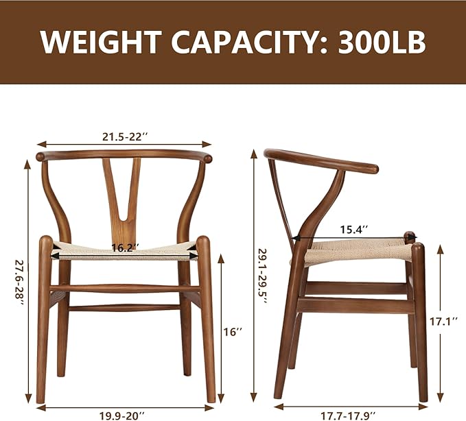 Wishbone Chair Natural Solid Wood Dining Chair/Hans Vegner Y Chair Rattan and Wood Accent Armrest Chairs Set of 1 (Ash Wood - Walnut)-Ruum Studio Home