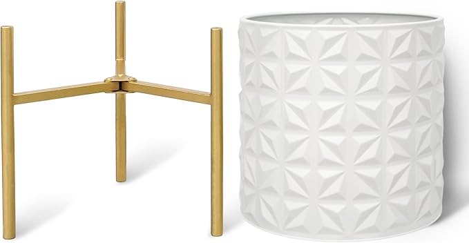 ARNIS Modern Planter Pots, Set of 2 Large Planters with Stand, Decorative Planters, Metal Pots with Drainage Holes for Living Room, Office, Garden or Balcony, 10.5 &12.25 Inch, Matte White-Ruum Studio Home