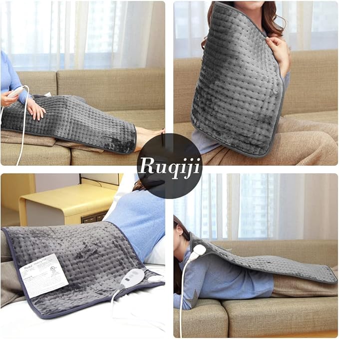 Ruqiji 17''x33'' XXXL King Size Heating Pad with 120 Minutes Auto Shut Off&6 Temperature Settings, Flannel Electric Heating Pad/Pain Relief for Back/Neck/Shoulders/Menstrual Pain/Leg Cramp (Dark Gray)-Ruum Studio Home