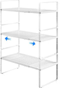 Expandable Cabinet Shelf Organizers, Kitchen Small Stand Rack Organization for Countertop Cupborad Pantry, White 3 Pack-Ruum Studio Home