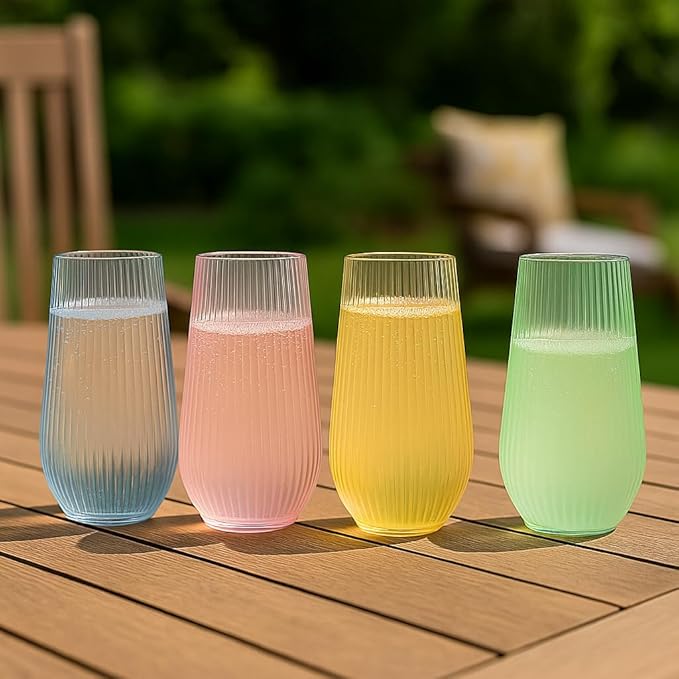 48 Pack Ribbed Ripple Stemless Toasting Glasses, Origami Durable 9 Oz BPA-Free Disposable Plastic Champagne Flutes for Weddings, Bars, Events, and Celebrations (48, Ribbed Color Collection)-Ruum Studio Home
