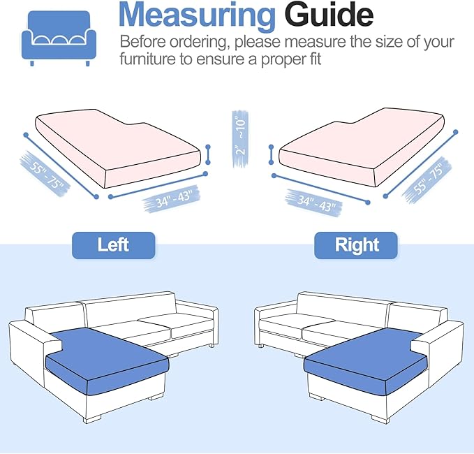 Sectional Couch Covers for L Shaped Sectional Sofa (Left or Right Facing) – Softer Chenille Sofa Covers Washable, Non-Slip Stretch Chaise Slipcover (Only 1PC Chaise Cushion Cover, Pale Pink)-Ruum Studio Home