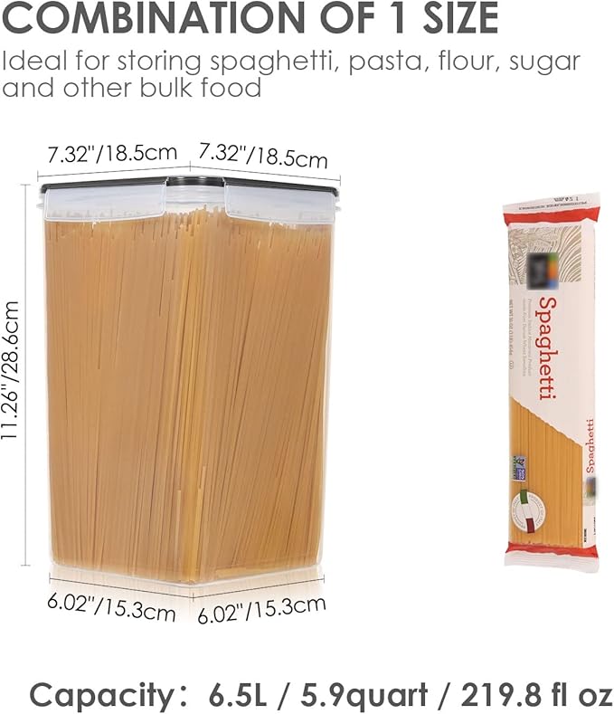 Vtopmart Extra Large Tall Airtight Food Storage Containers, 4 Pieces 5.9qt/6.5L Plastic PBA Free Kitchen Pantry Canister for Spaghetti, Flour and Baking Supplies, with 24 Labels, Black-Ruum Studio Home