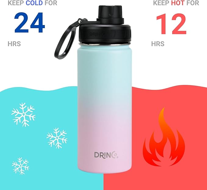 DRINCO Stainless Steel Water Bottle Spout Lid Vacuum Insulated Double Wall Water Bottle Wide Mouth (40oz 32oz 22oz 18oz 14oz) Leak Proof Keeps Cold or Hot (18 oz, 18oz Macaron)-Ruum Studio Home