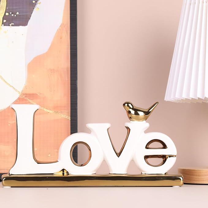 Love Sign Decoration,White and Gold Love Signs for Home Decor Statue,Modern Bird Sculpture Personalized Love Decor,Gold Style Figurine Decorative Ornaments for Living Room,Bedroom,Desktop,Cabinets-Ruum Studio Home