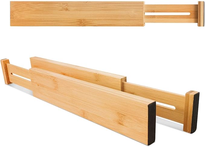 VaeFae Adjustable Bamboo Drawer Dividers, Expandable Drawer Organizer for Kitchen, Bedroom, Bathroom, Dresser and Office, 6-Pack-Ruum Studio Home