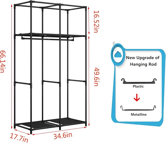 SORCEDAS Portable Wardrobe Closet Storage Organizer Metal Hanging Rack Non-Woven Fabric 34 Inch Coffee (34 Inch, Blue)-Ruum Studio Home