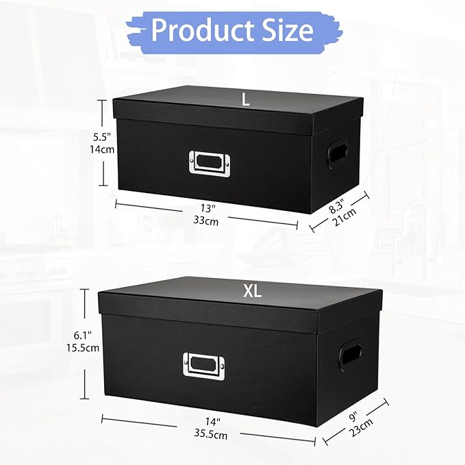 Briful Decorative Storage Boxes with Lids Set of 2 – 14'' + 13'' Set Rectangular Nesting Boxes – Cardboard Organizer with Lift-Top Lid – Black Wood for Home & Office-Ruum Studio Home