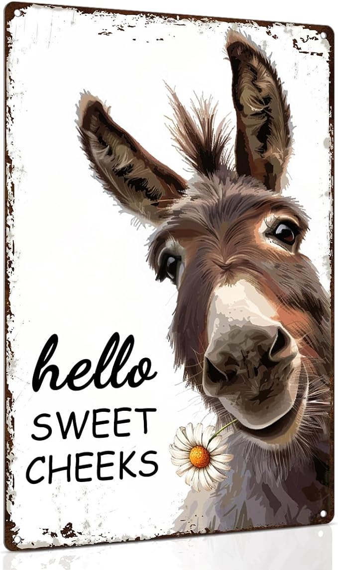 ALKB Western Bathroom Decor Vintage Donkey Gift - Funny Bathroom Restroom Toilet Decoration - Hello Sweet Cheeks Metal Sign 8x12 Inch-Ruum Studio Home