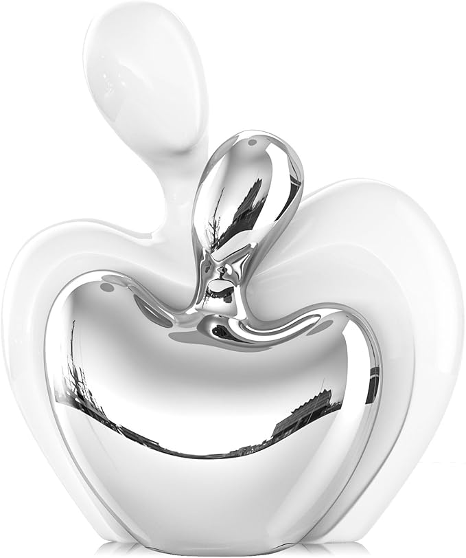 XMGZQ White and Silver Ceramic Couple Figurines Home Decor,Wedding Engagement Romantic Gift for Husband Wife,Large Male and Female Love Statue Valentine's Day Birthday,Abstract Hugging Couple-Ruum Studio Home