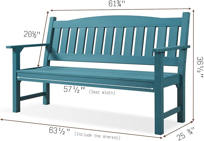 Psilvam 3-Person Outdoor Memorial Bench, All-Weather Poly Lumber Garden Bench, Rot-Resistant Outdoor Patio Bench for Park,Porch,and Church(Blue)-Ruum Studio Home